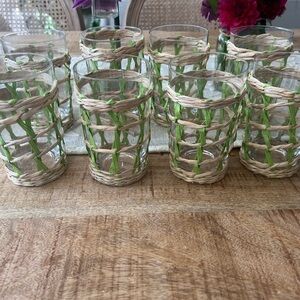 Anthropologie Calla Highball Glass Tumblers w/Seagrass Holders NWT Set of 8